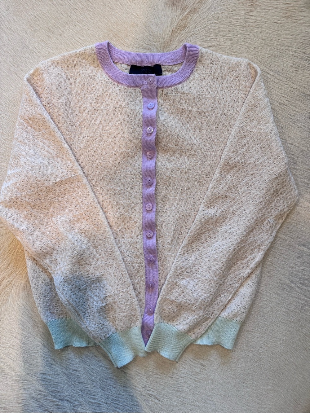 Zara Pastel Colorblock Open Knit Cardigan Size Small - Picture 7 of 10